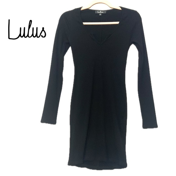 Lulu's Black Long Sleeve Ribbed Body-Con Dress NWOT - Picture 2 of 5